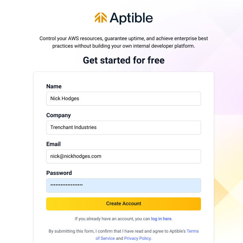 Create an Aptible account